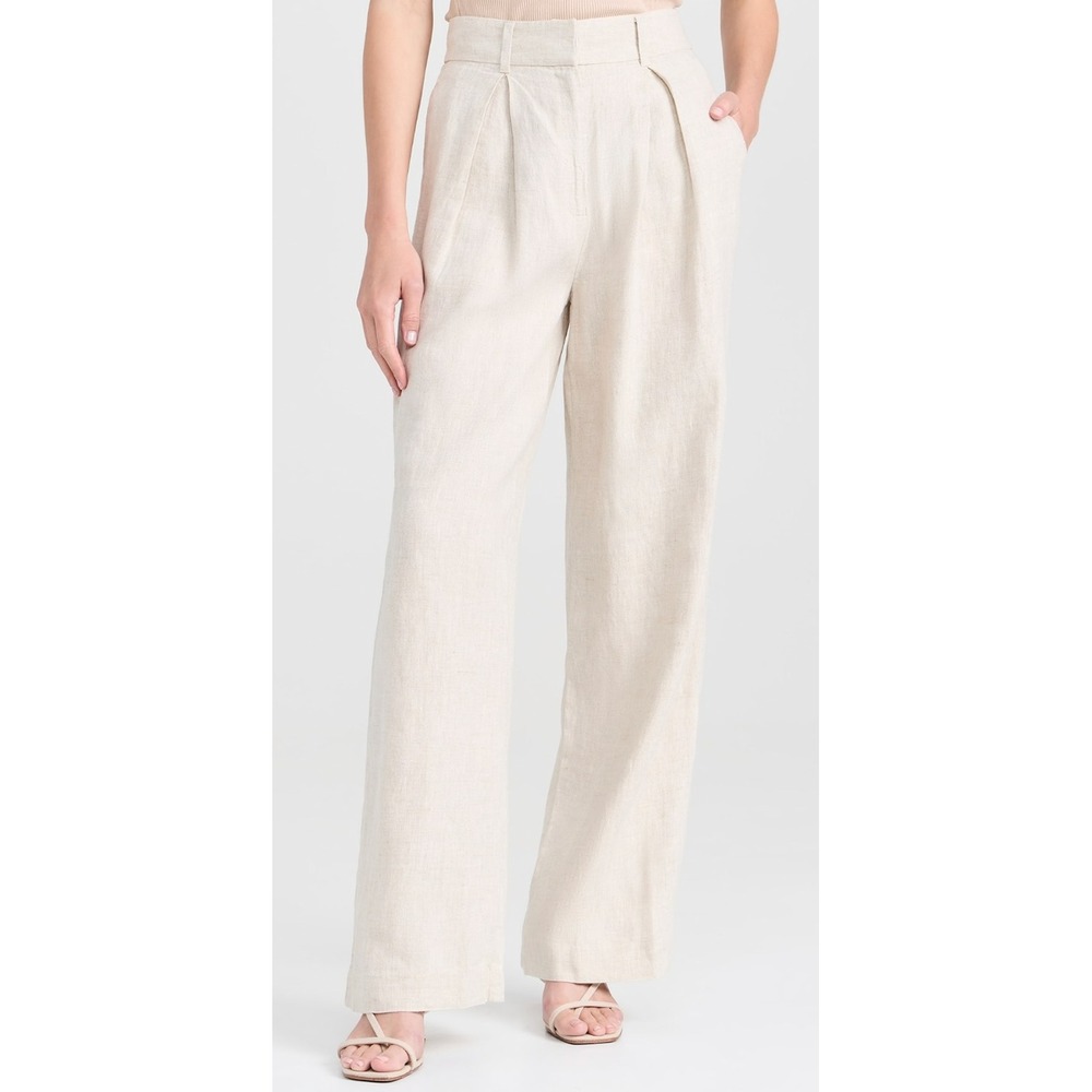 POSSE Presley Trousers Women XS Natural Linen Pleated Wide Leg High Waist Pants